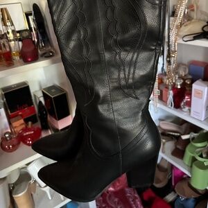 Knee high boots western black with 2.5 inch heels